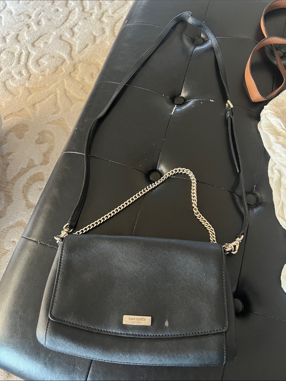 kate spade Black Leather Crossbody with Gold Chain